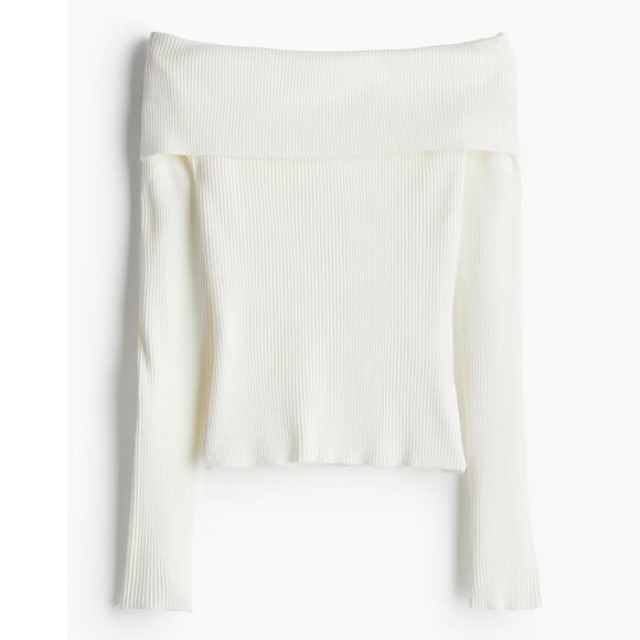 H&M White Rib-knit Off-the-shoulder Top, XS - Picture 1 of 6